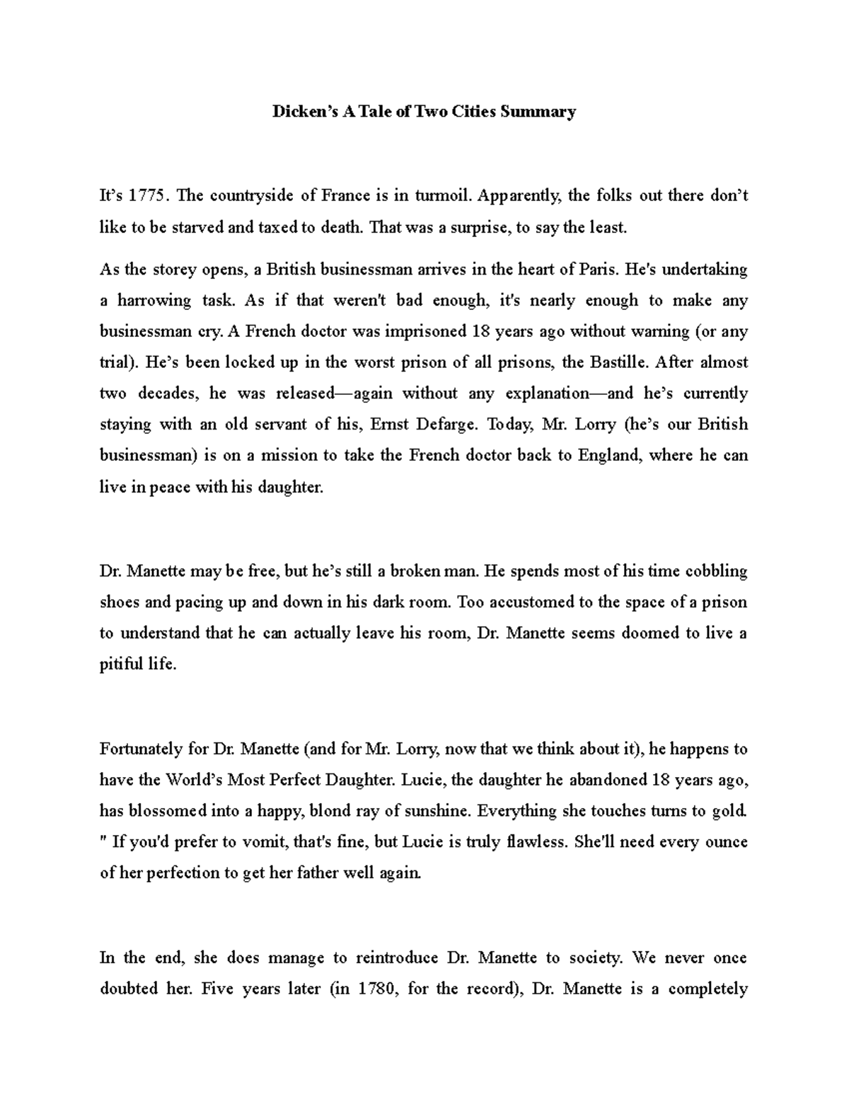 A Tale Of Two Cities Summary And Complete Analysis – IRYZ