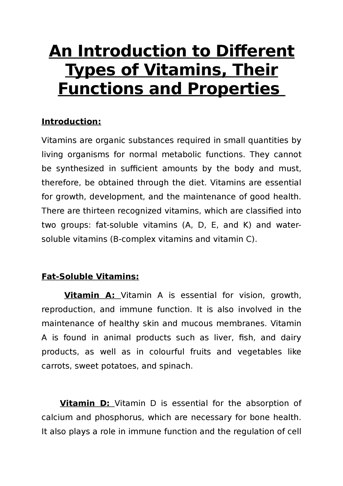 thesis of vitamins