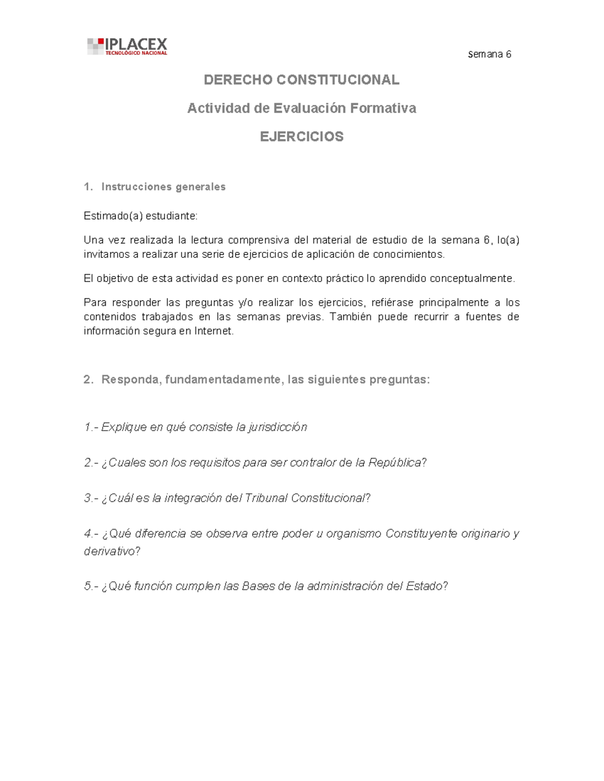 EJ 6 - MATERIAL DE APOYO DERECHO CONSTITUCIONAL - Semana 6 DERECHO ...