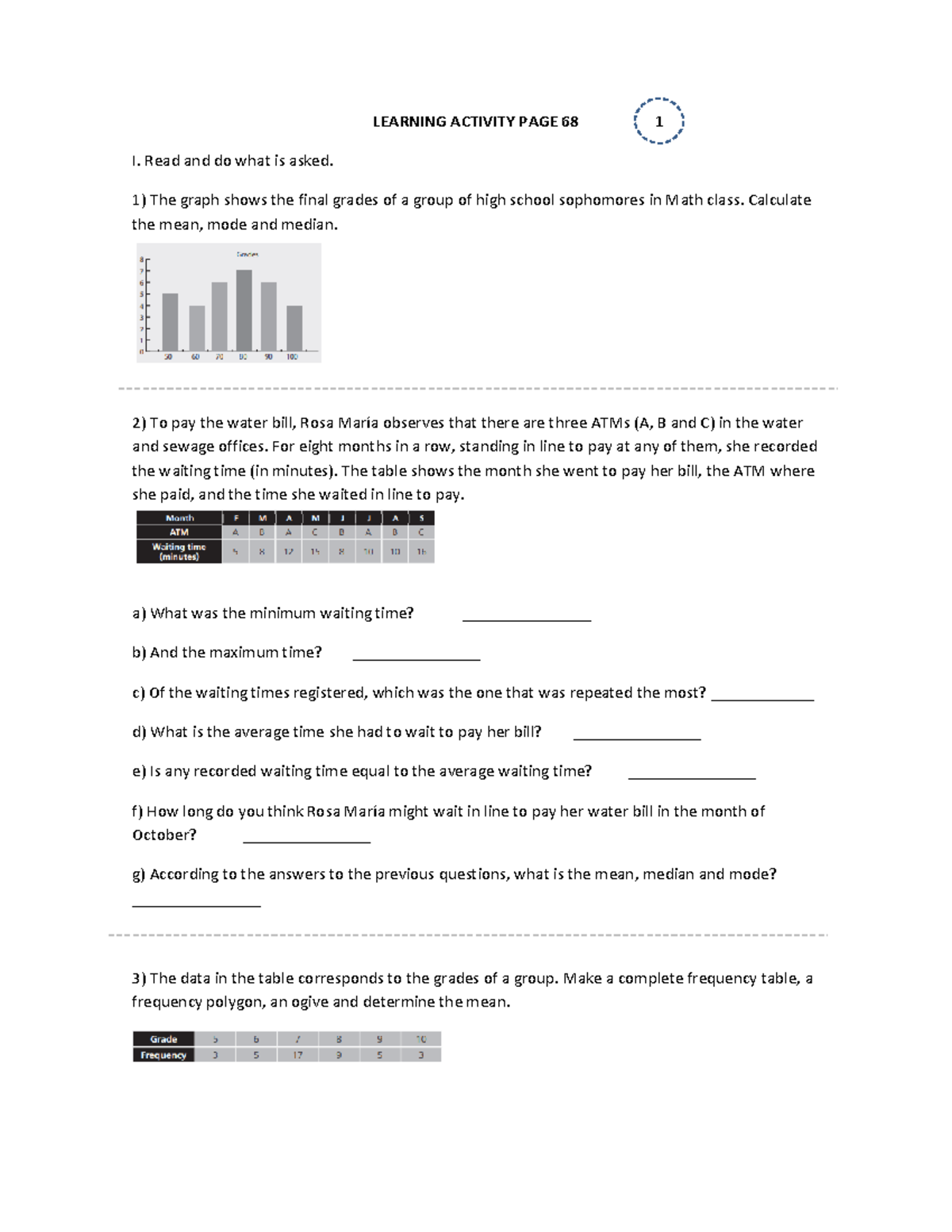 Learning Activities Stage 2 - LEARNING ACTIVITY PAGE 68 I. Read and do ...