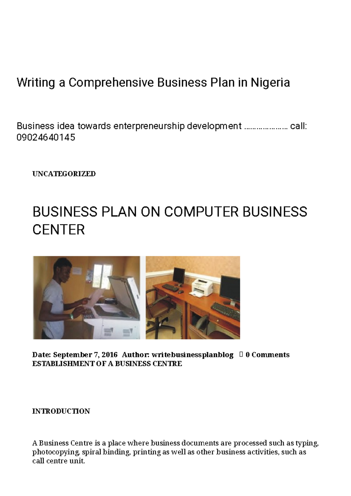 computer business center business plan