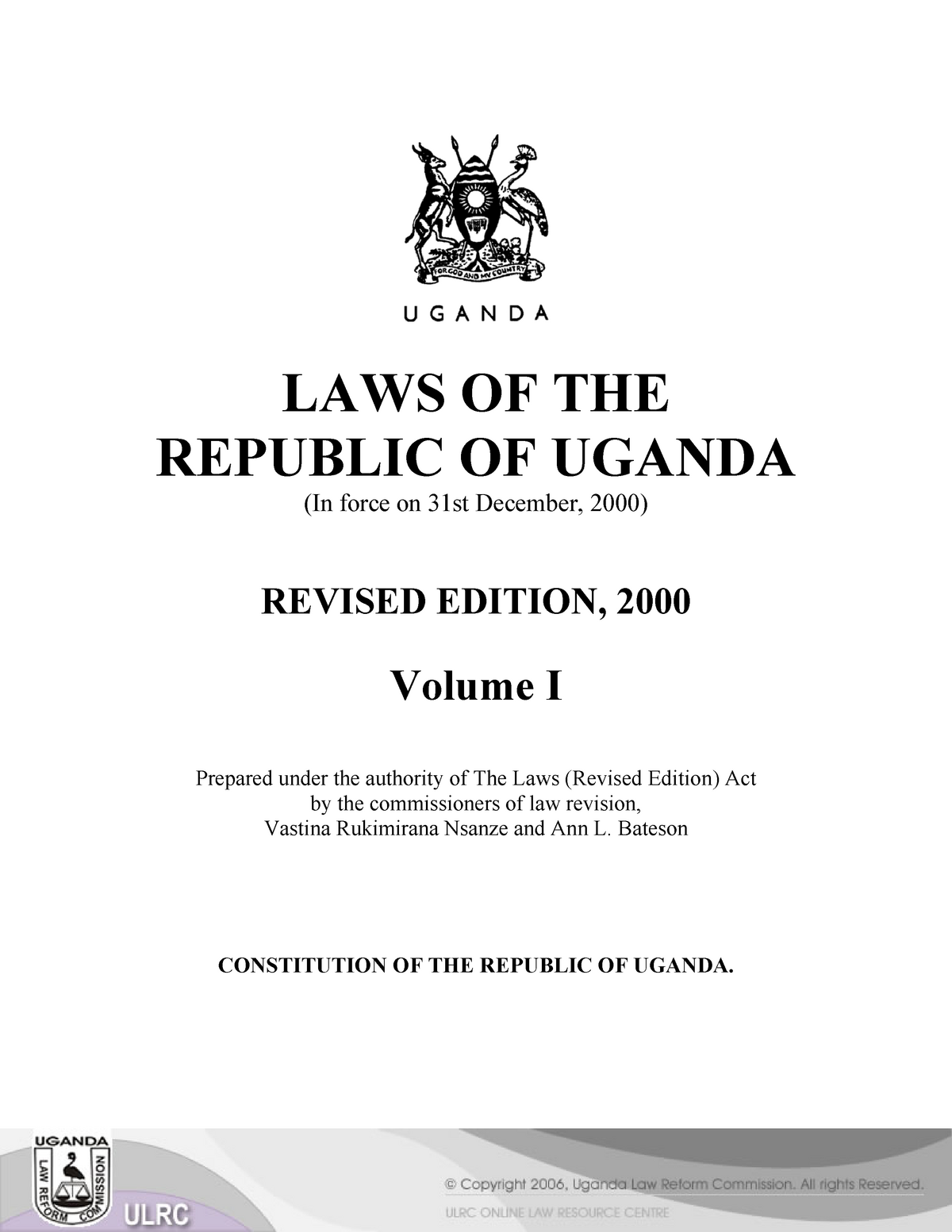 The 1995 Constitution of Uganda - LAWS OF THE REPUBLIC OF UGANDA (In ...