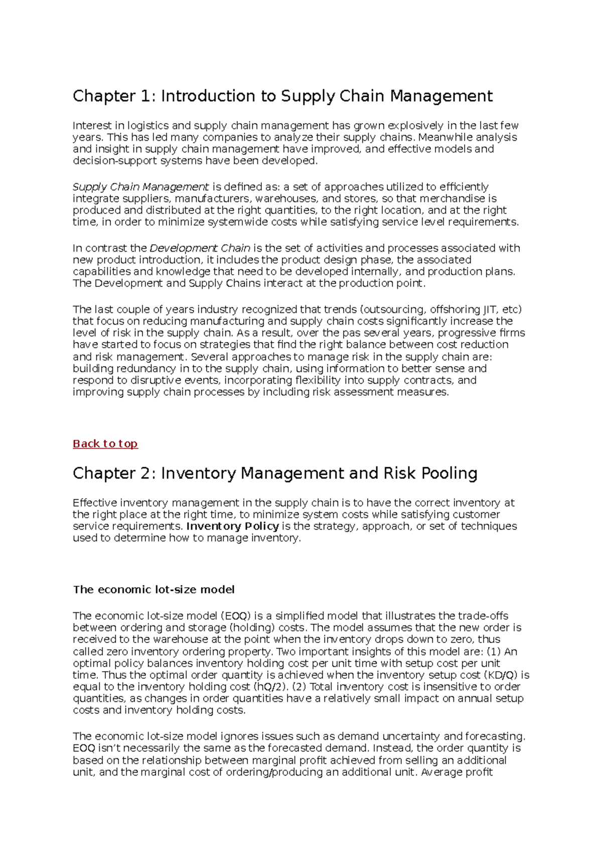 Notes 1-2 - Chapter 1: Introduction to Supply Chain Management Interest ...