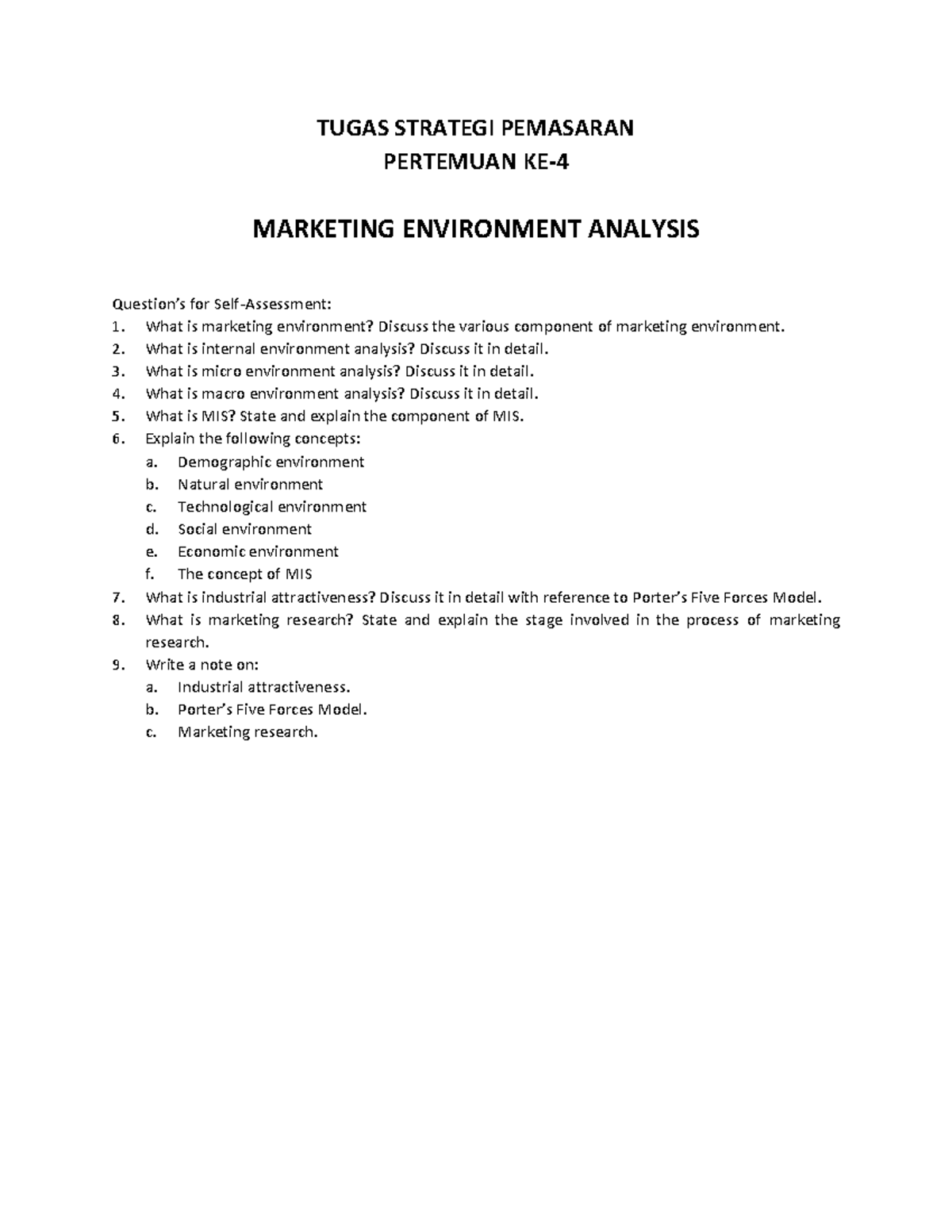 Tugas Strategi Pemasaran Marketing Environment Analysis Jurusan ...