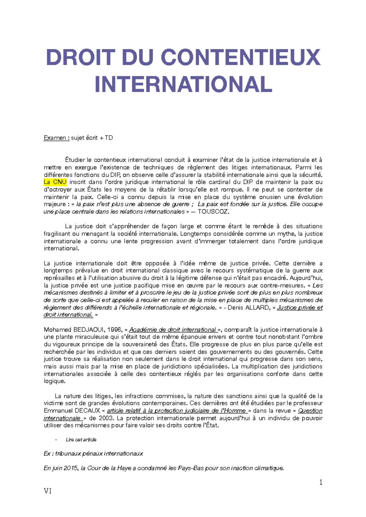 Droit DU Contentieux International DROIT DU CONTENTIEUX INTERNATIONAL