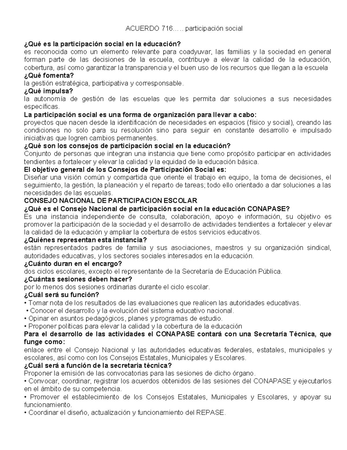 Acuerdo 716 - Educación - ACUERDO 716..... participación social ¿Qué es ...
