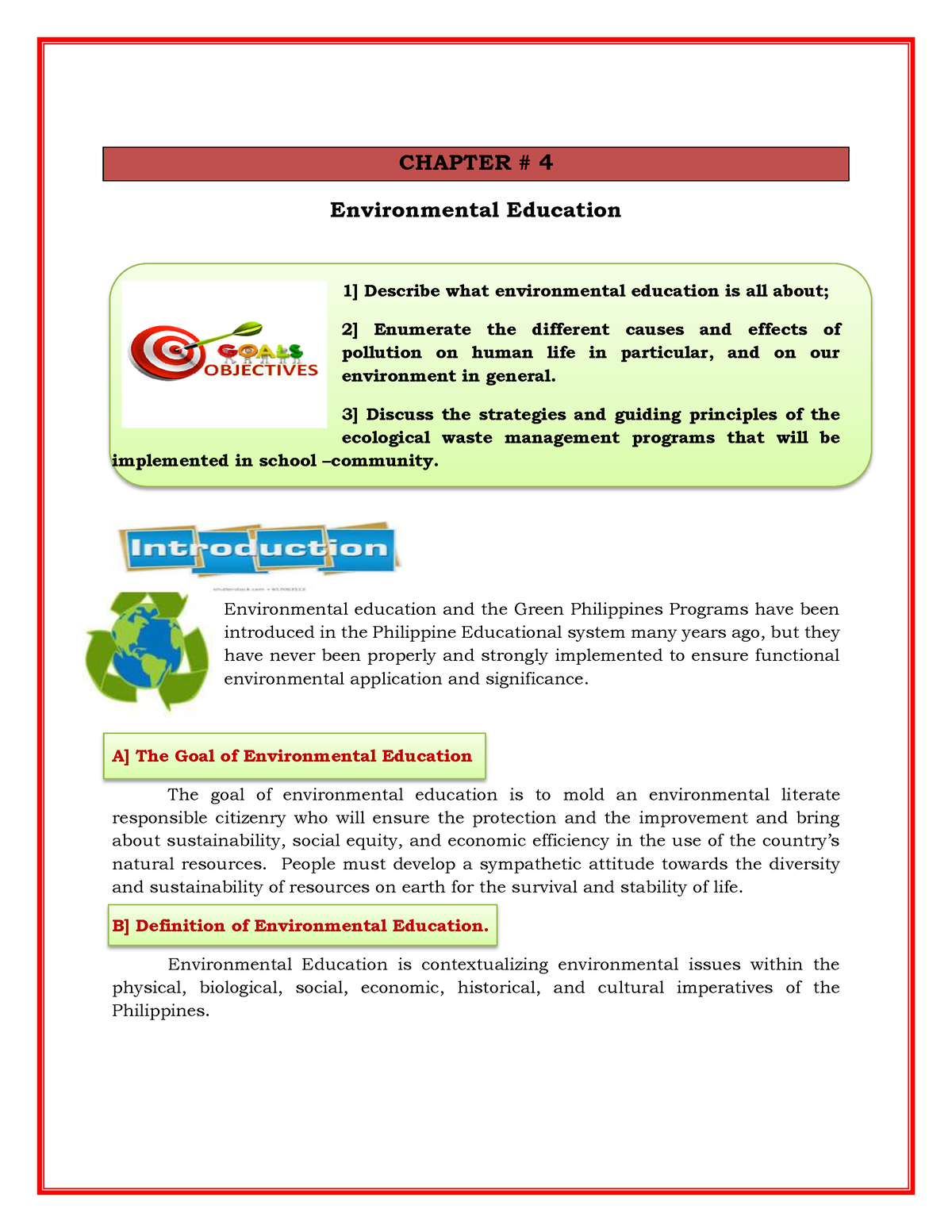 Chapter 4 - Environmental Education 1 - CHAPTER # 4 Environmental ...