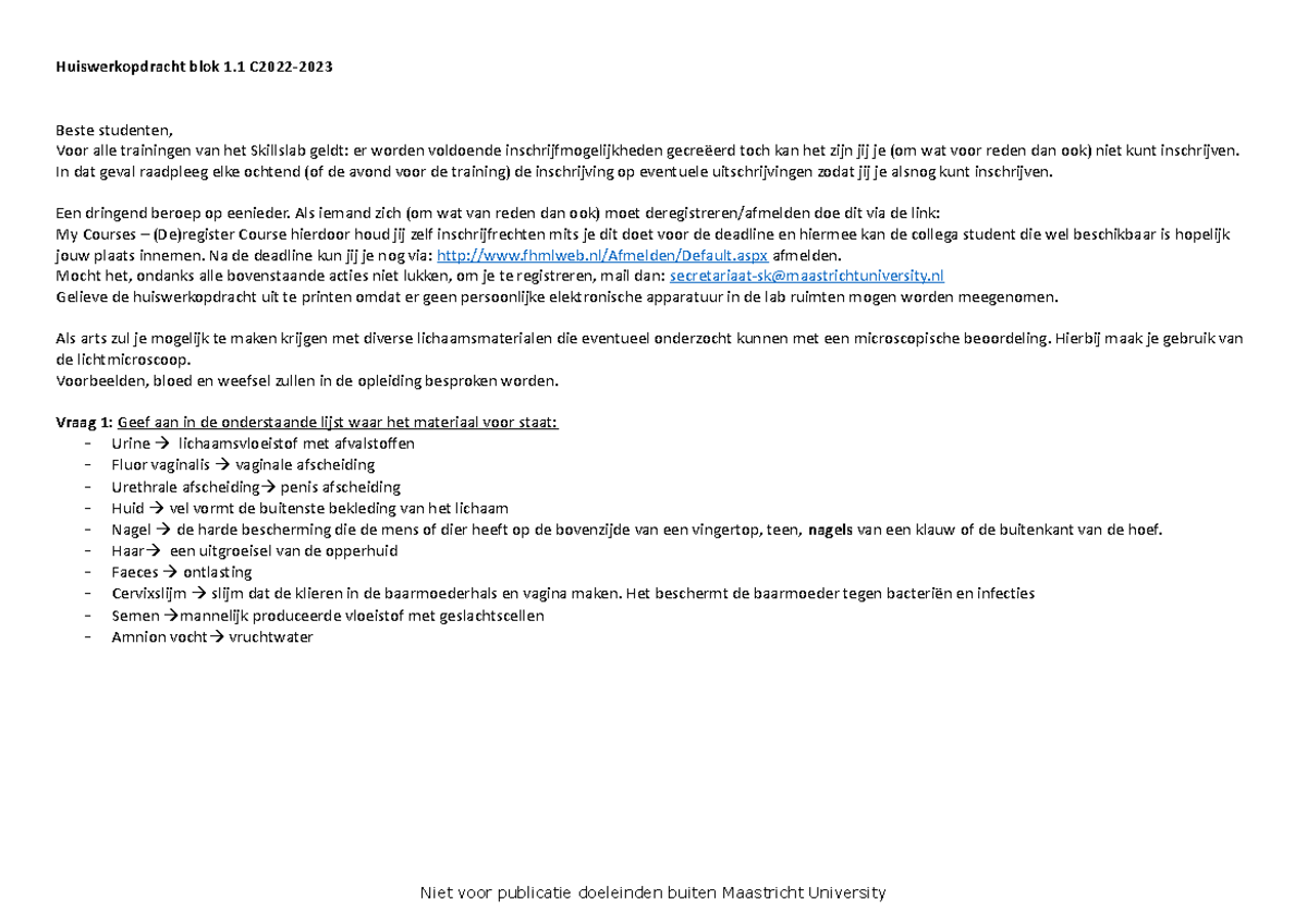 Hw opdracht lichtmicroscoop - Huiswerkopdracht blok 1 C2022- Beste