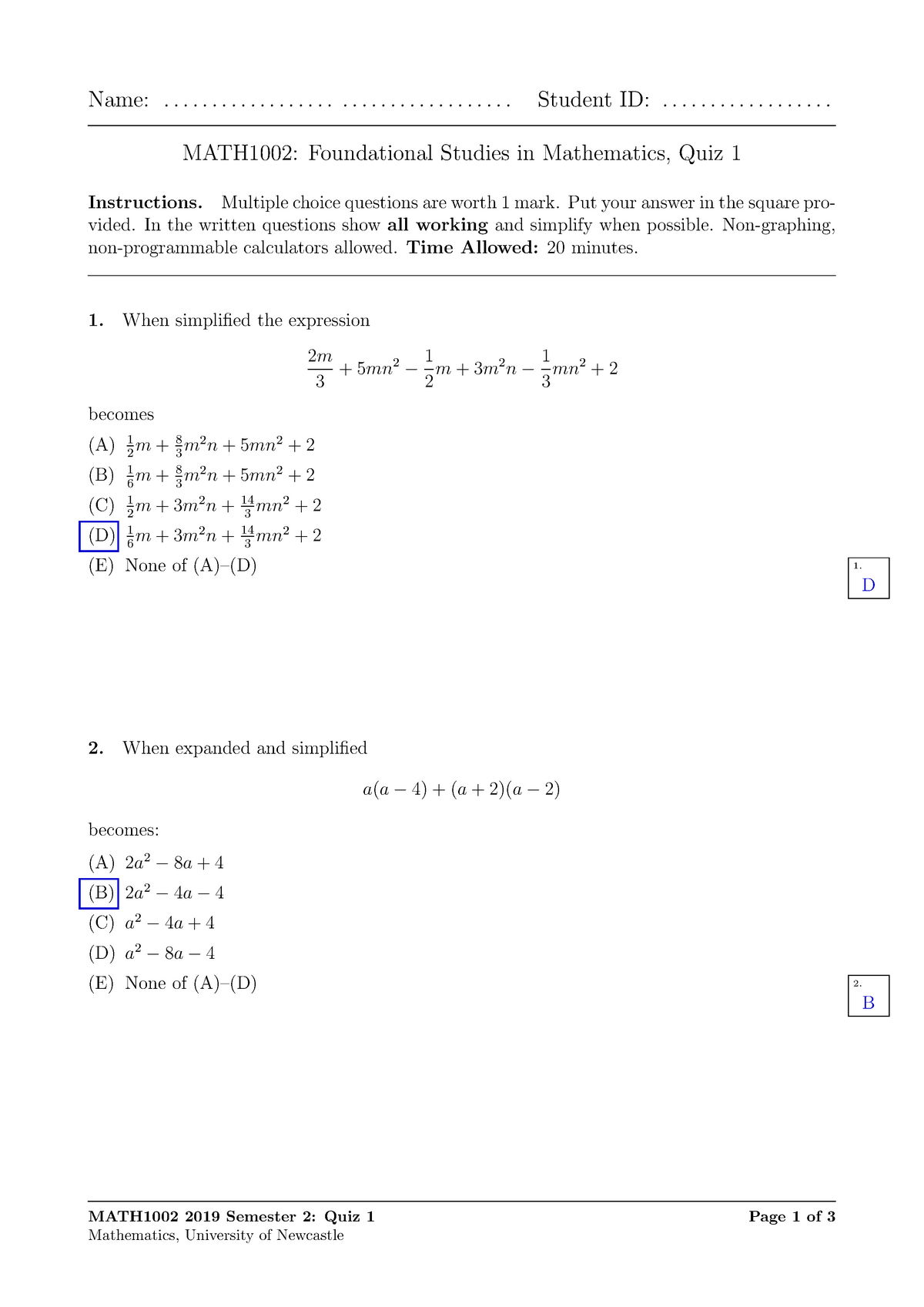 Math1002quiz Questions 2 - Name 