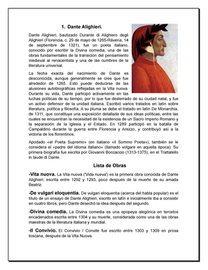 Lista de obras y autores famosos del periodo 1. Dante Alighieri