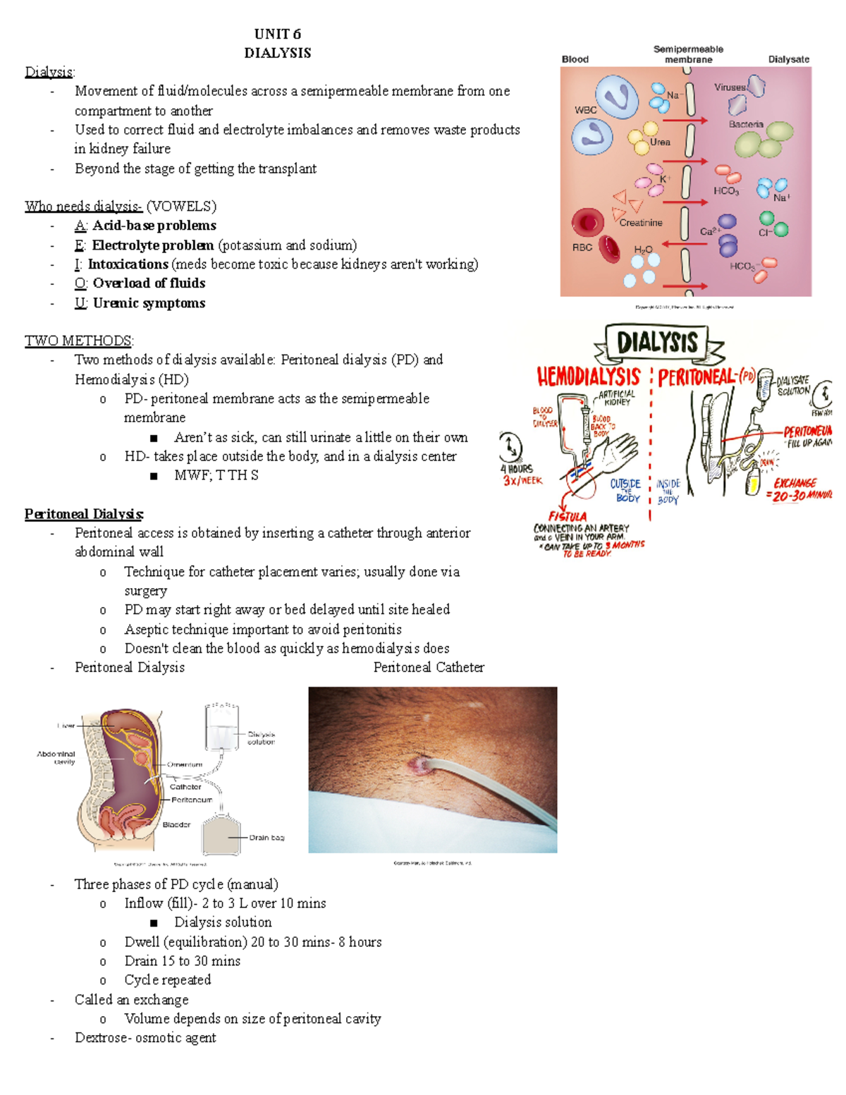 Dialysis - Lewis' Medical Surgical Nursing notes - UNIT 6 DIALYSIS ...