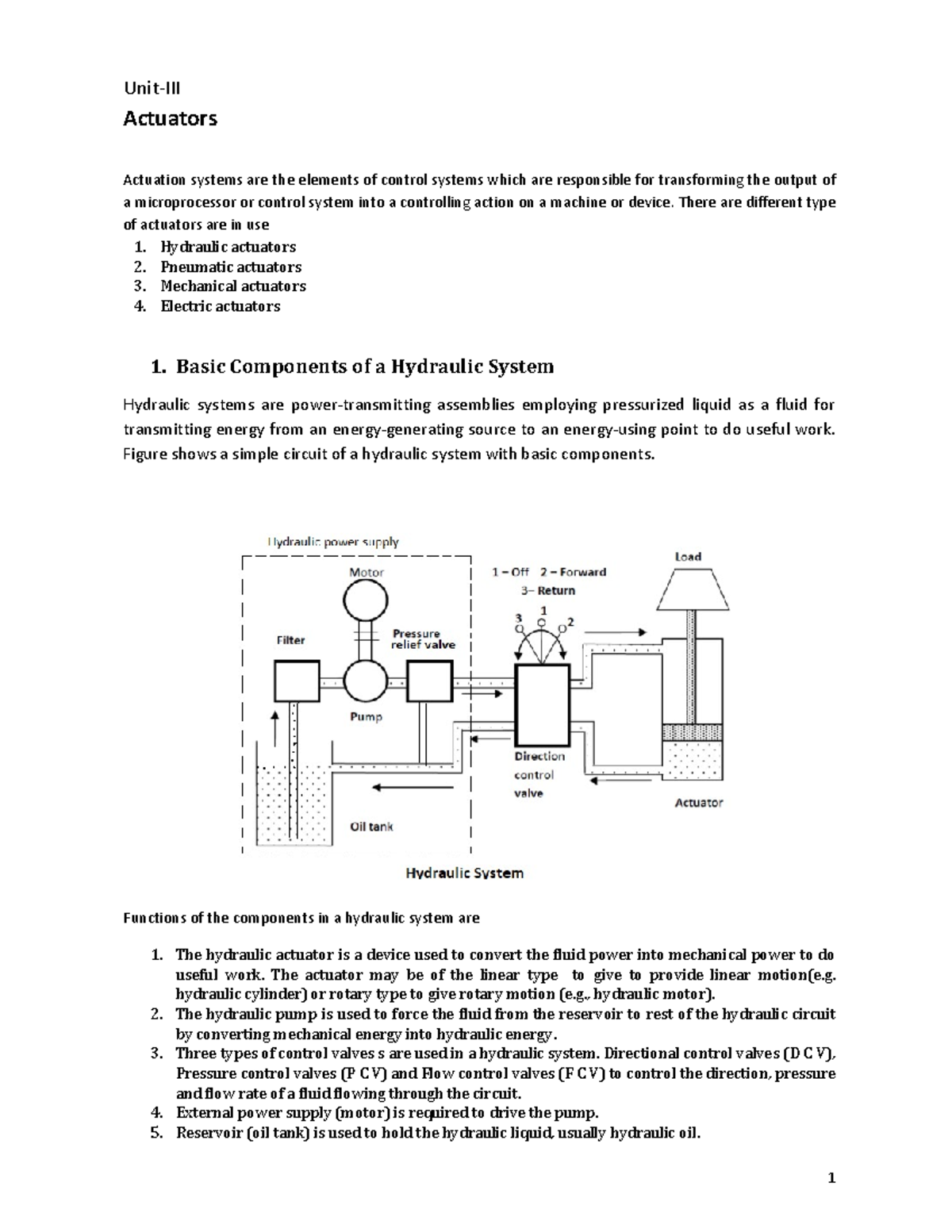 Mechatronics unit III Actuator notes UnitIII Actuators Actuation
