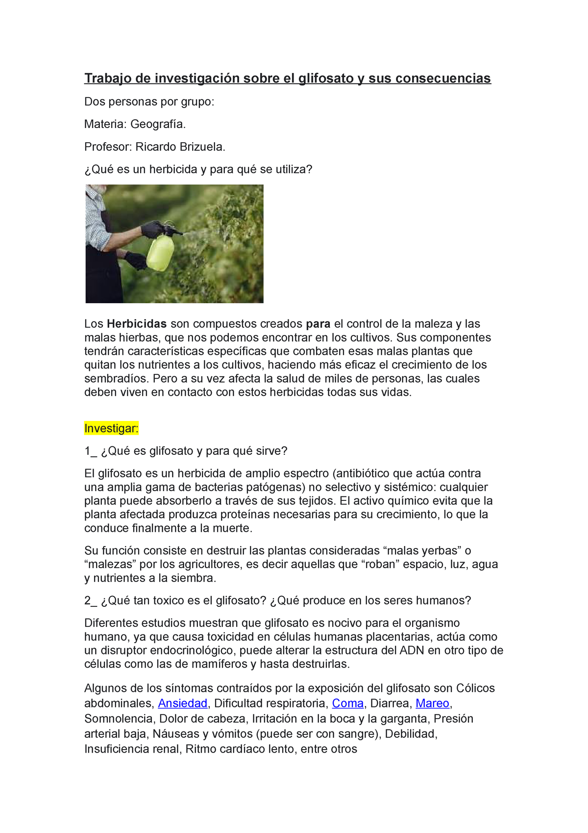 Glifosato: una investigación argentina confirma su peligro, El riesgo se  potencia cuando entra en contacto con el arsénico, Página