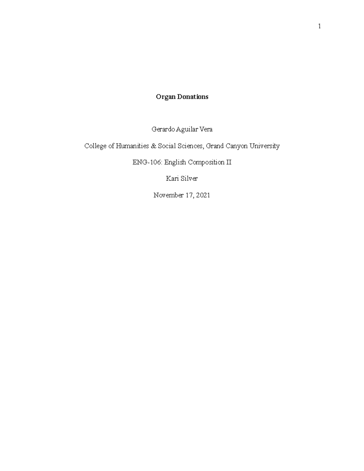 Final Draft Definition Essay for eng106 Organ Donations Gerardo