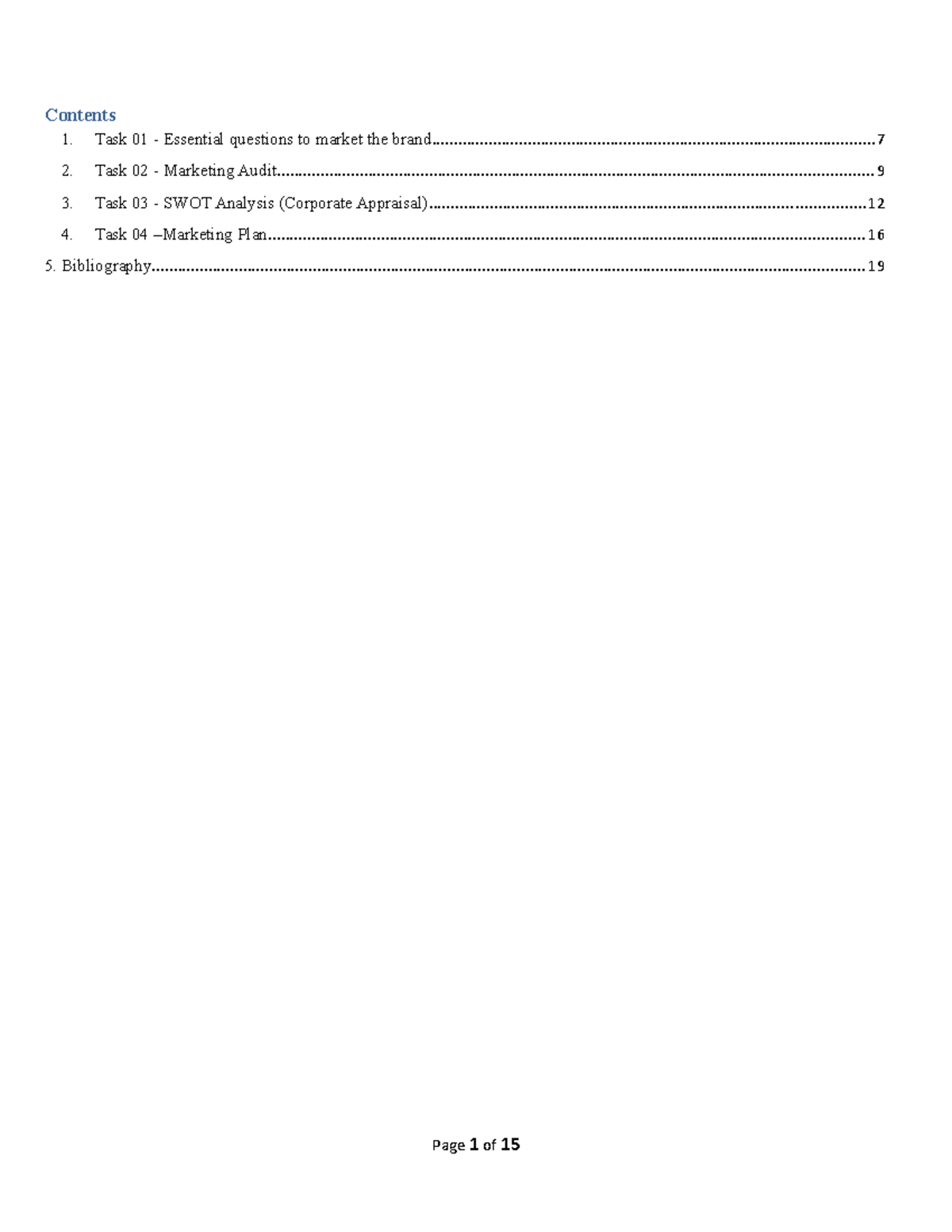 MBA Assignment - Marketing - Contents Task 01 - Essential questions to ...