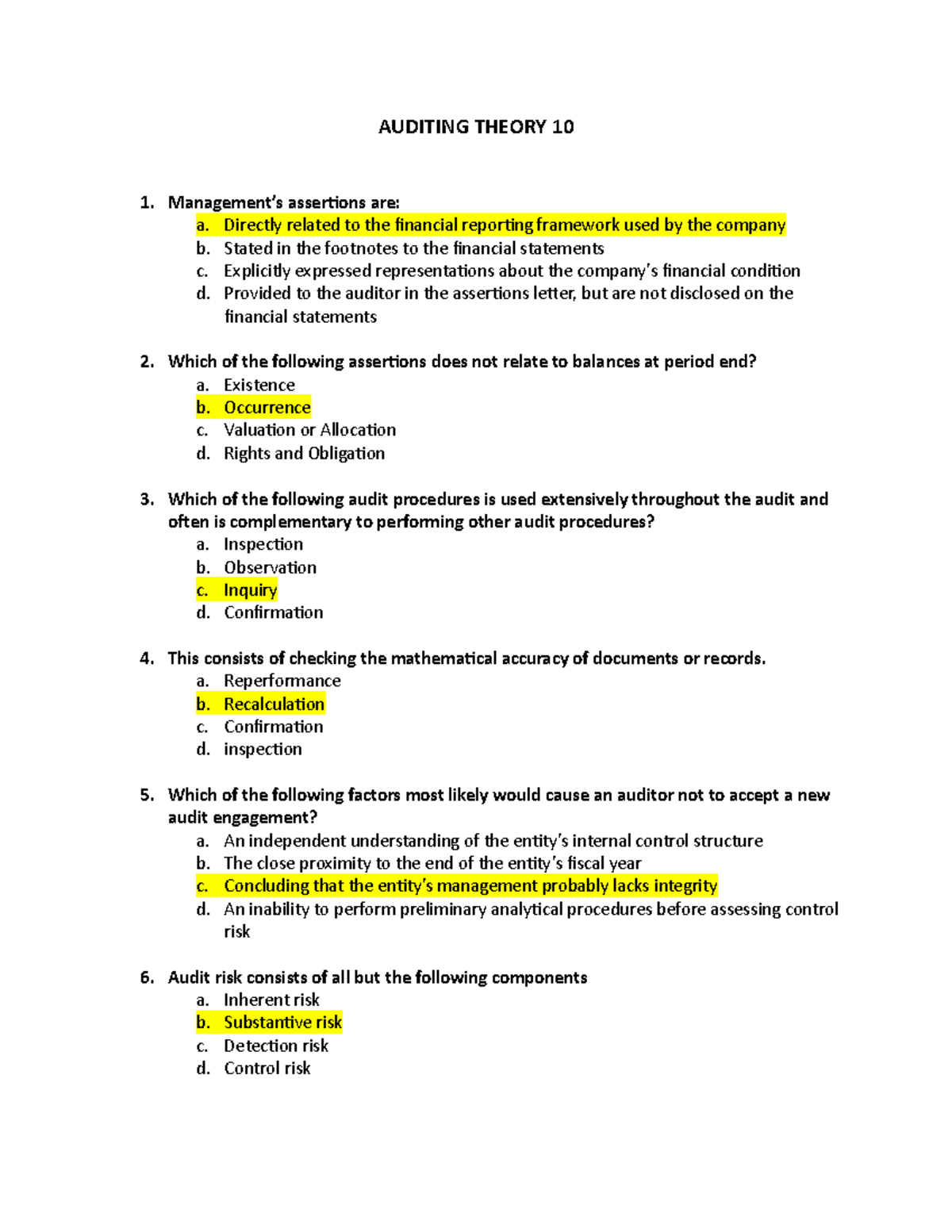 Auditing Theory 10 - COMPOSE OF MULTIPLE CHOICE QUESTIONS - AUDITING ...