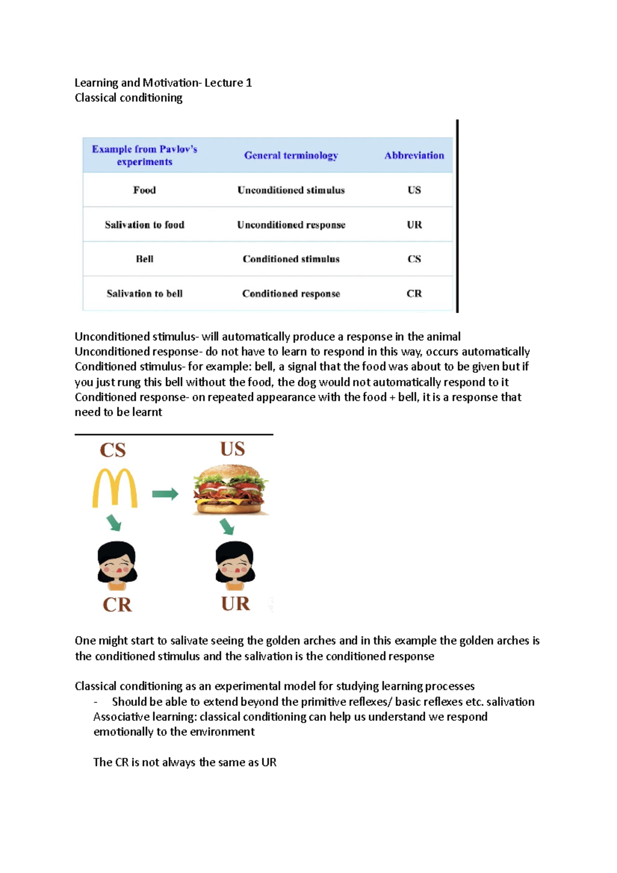 LEARNING AND MOTIVATION LECTURE 1 NOTES - Learning and Motivation ...