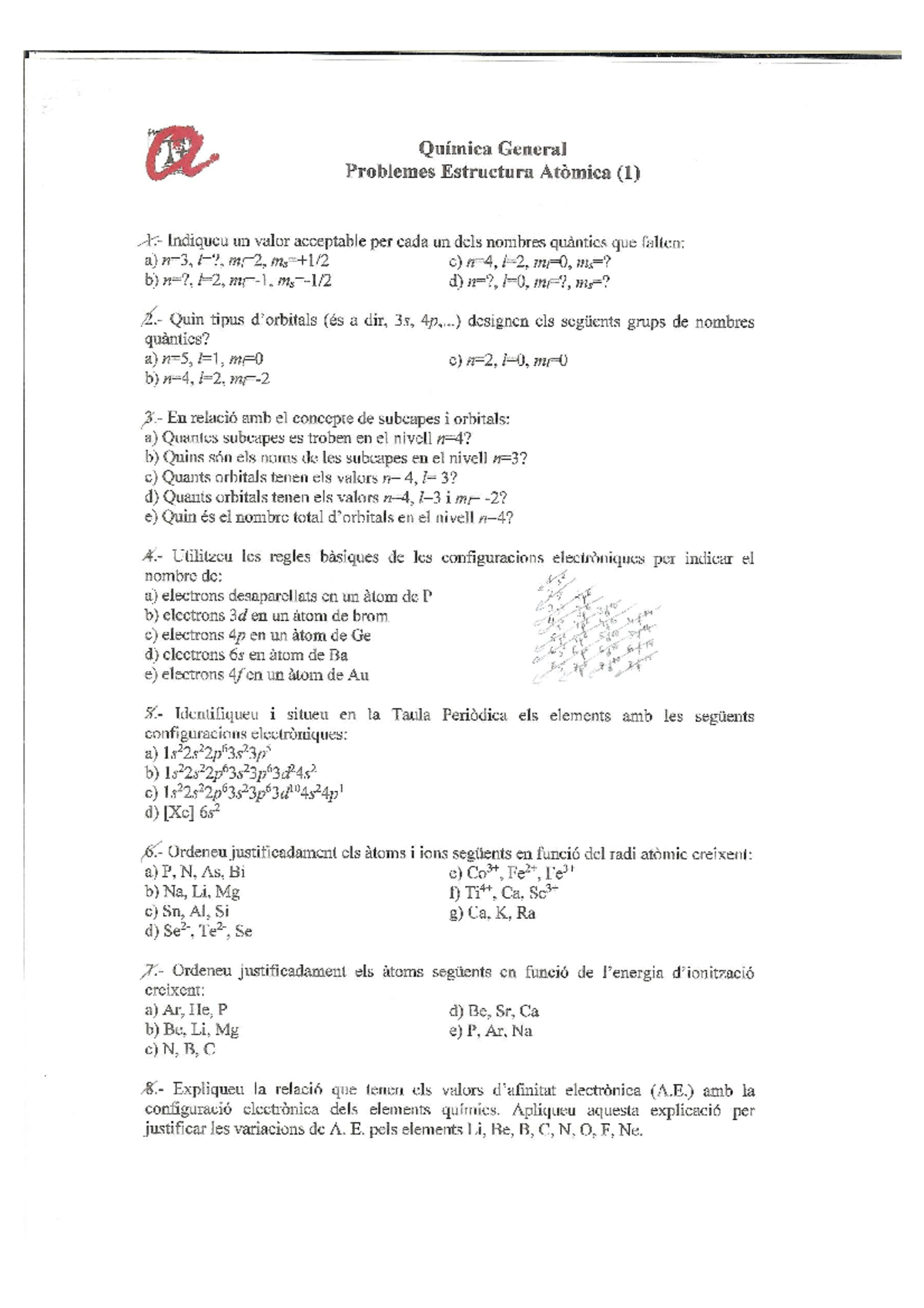 Química_1r Parcial (exercicis) - Quimica General Problemes Estructura ...