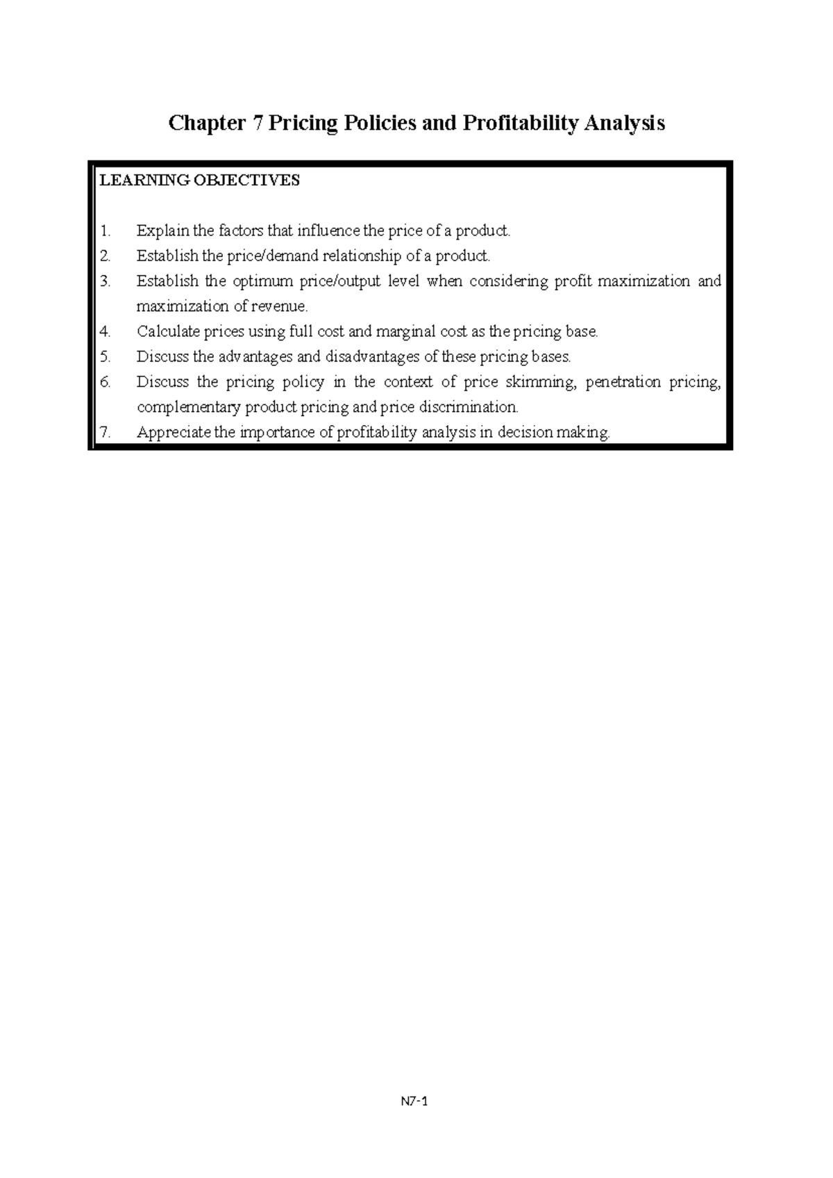 Ch7-Pricing - pricing decisions - Chapter 7 Pricing Policies and ...