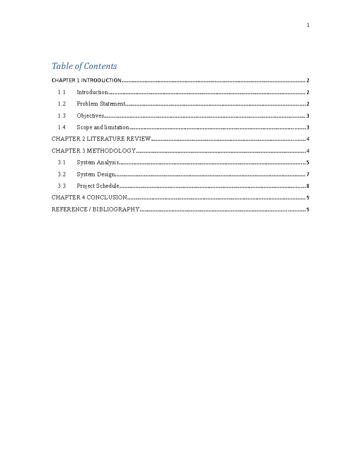 Proposal - Table of Contents CHAPTER 1 - Studocu