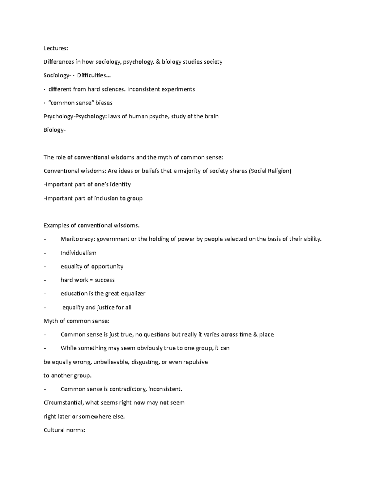 Lecture notes Soc 101 - Lectures: Differences in how sociology ...