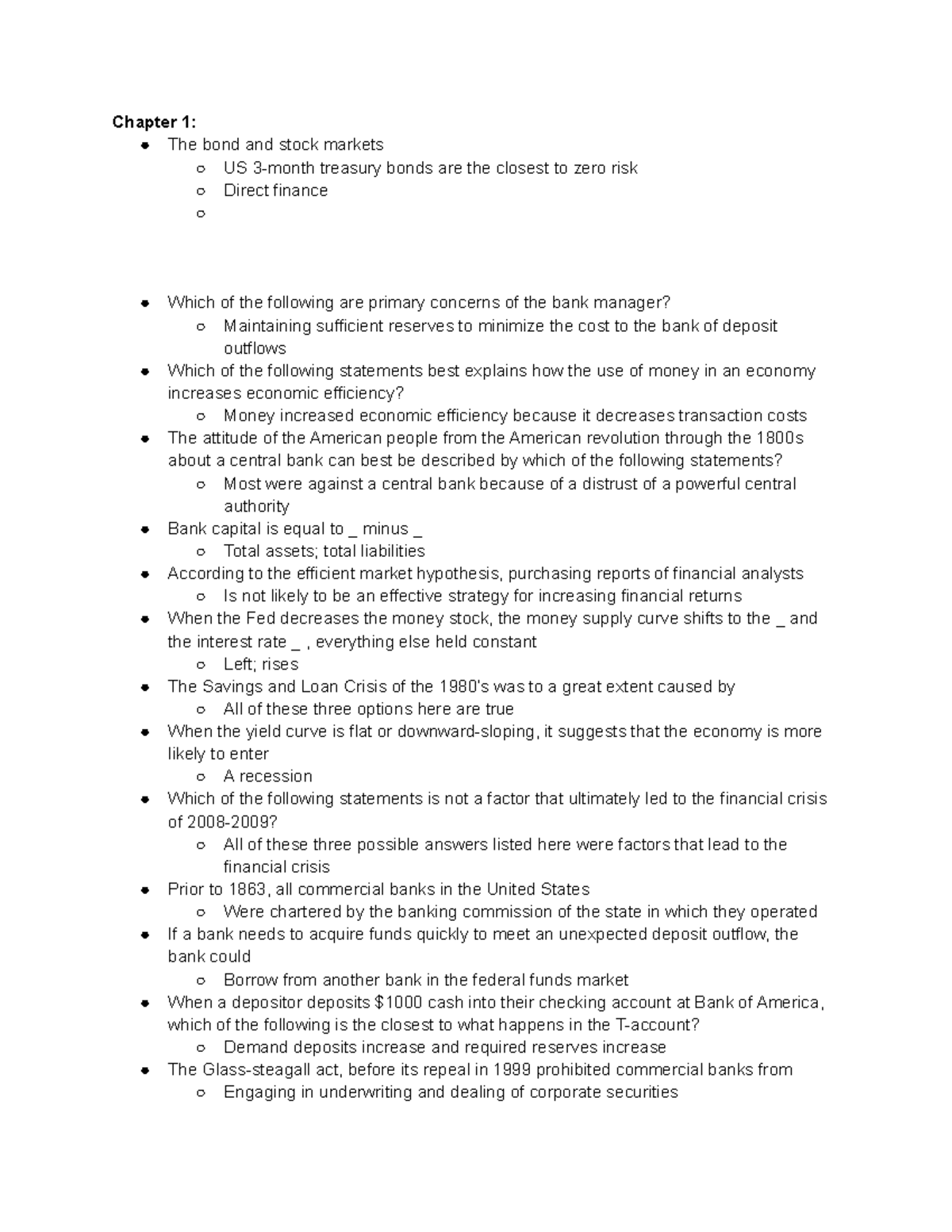 Money and Banking Midterm Review Chapter 1 The bond and stock