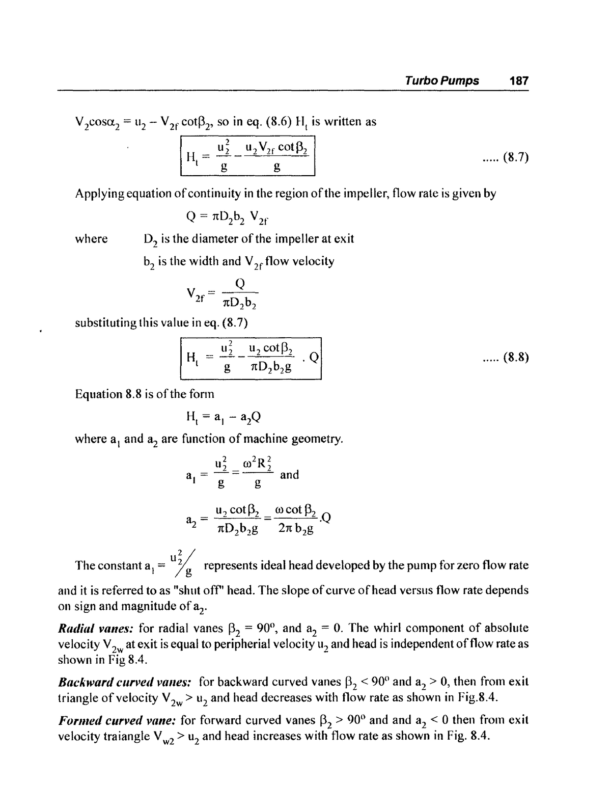 Fluid Mechanics Notes (47) - V2COSU2 = U2 - V 21' cotl32, so in eq. (8 ...