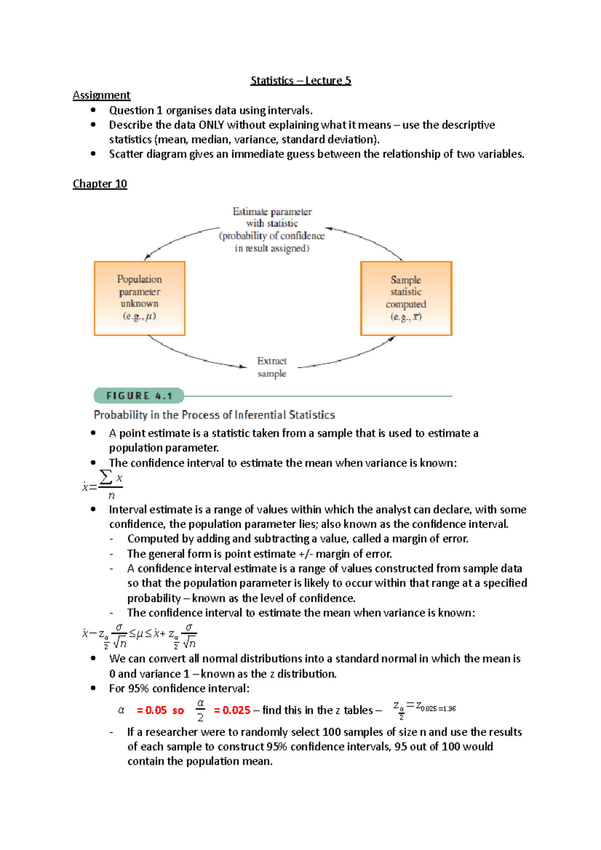 Statistics (5) - Chapter 10 - Statistics – Lecture 5 Assignment ...