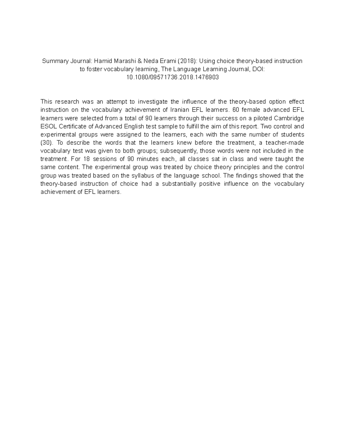 Article Summary 61 - Summary Journal: Hamid Marashi & Neda Erami (2018 ...
