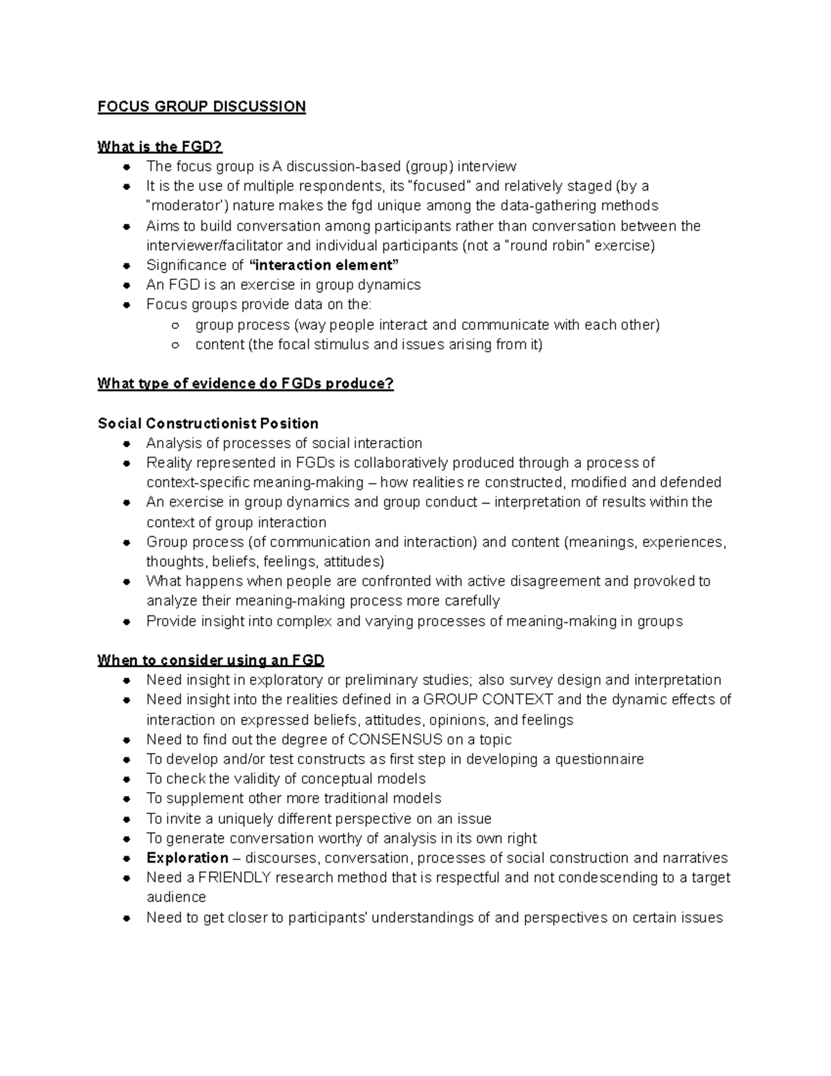 Focus Group Discussions - Psy 119 - FOCUS GROUP DISCUSSION What is the FGD?  ○ The focus group is A - Studocu