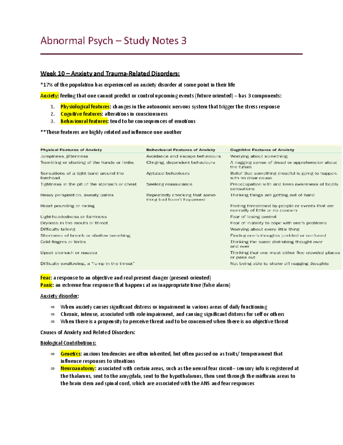 Study Notes - Midterm 1 - Abnormal Psych – Study Notes 3 Week 10 ...