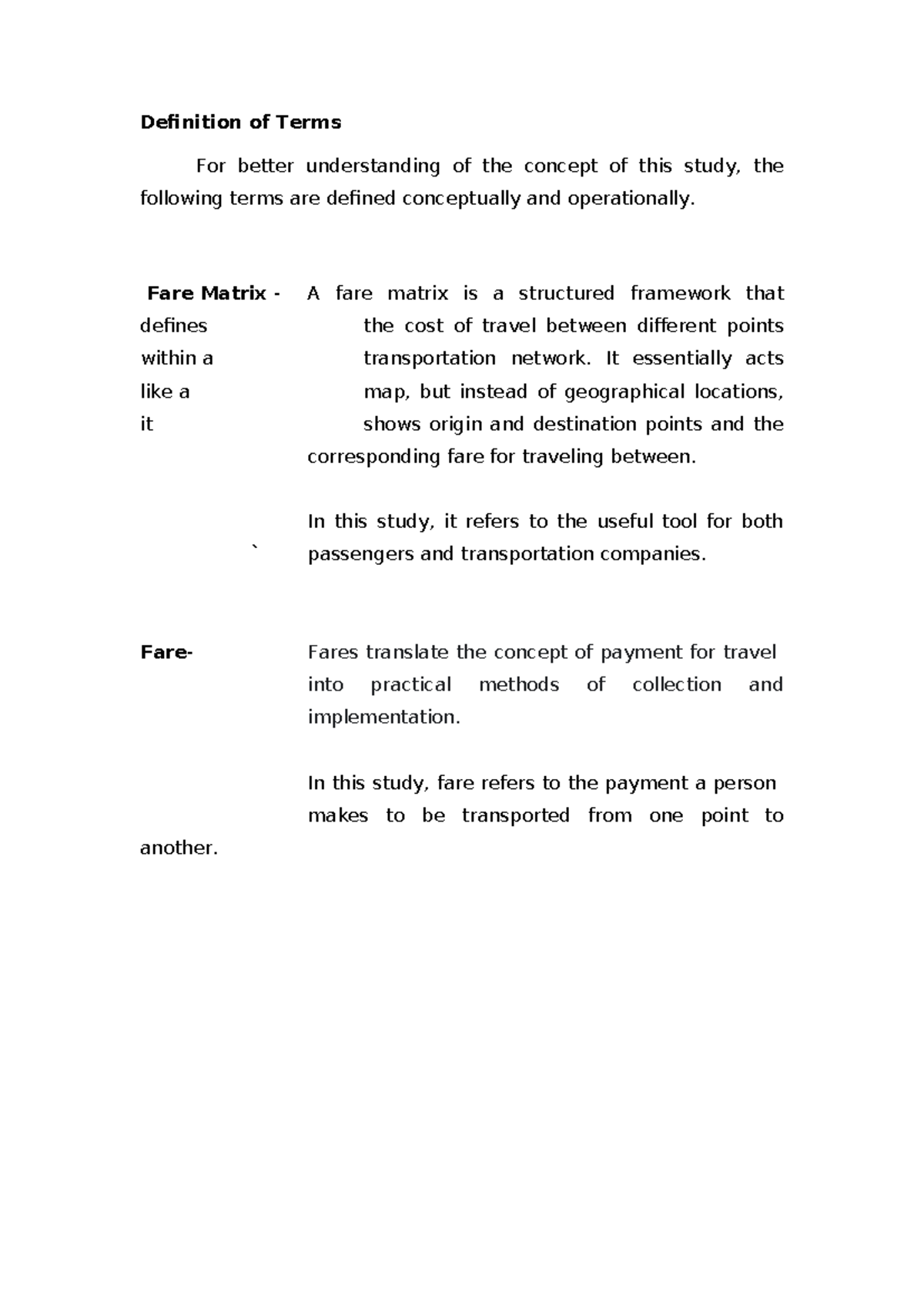 DefinitionofTerms fares Definition of Terms For better