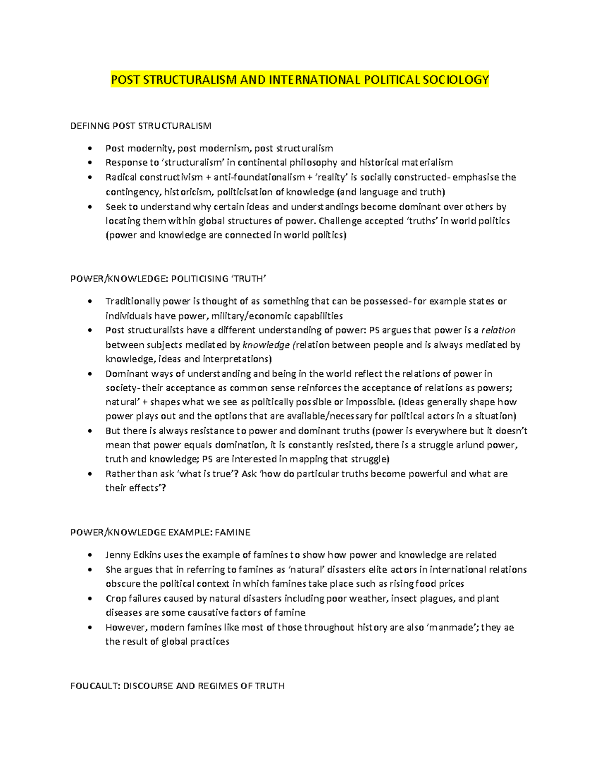 POST STRUCTURALISM AND INT. Political Sociology POST STRUCTURALISM