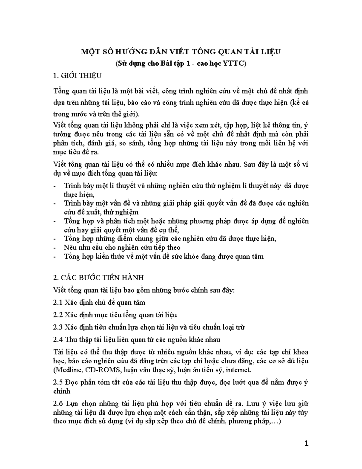 1 Huong dan viet tong quan TL BT1 YTCC MỘT SỐ HƯỚNG DẪN VIẾT TỔNG
