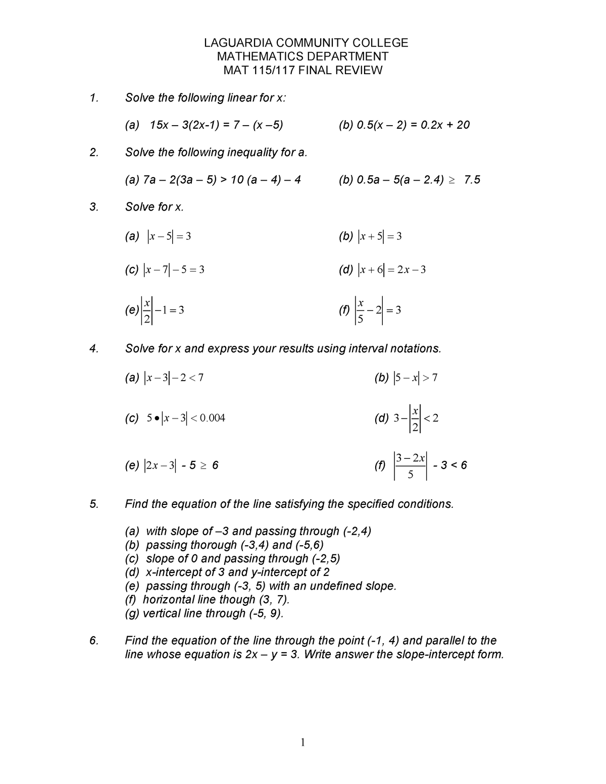 MAT115Final Review - mat - LAGUARDIA COMMUNITY COLLEGE MATHEMATICS ...