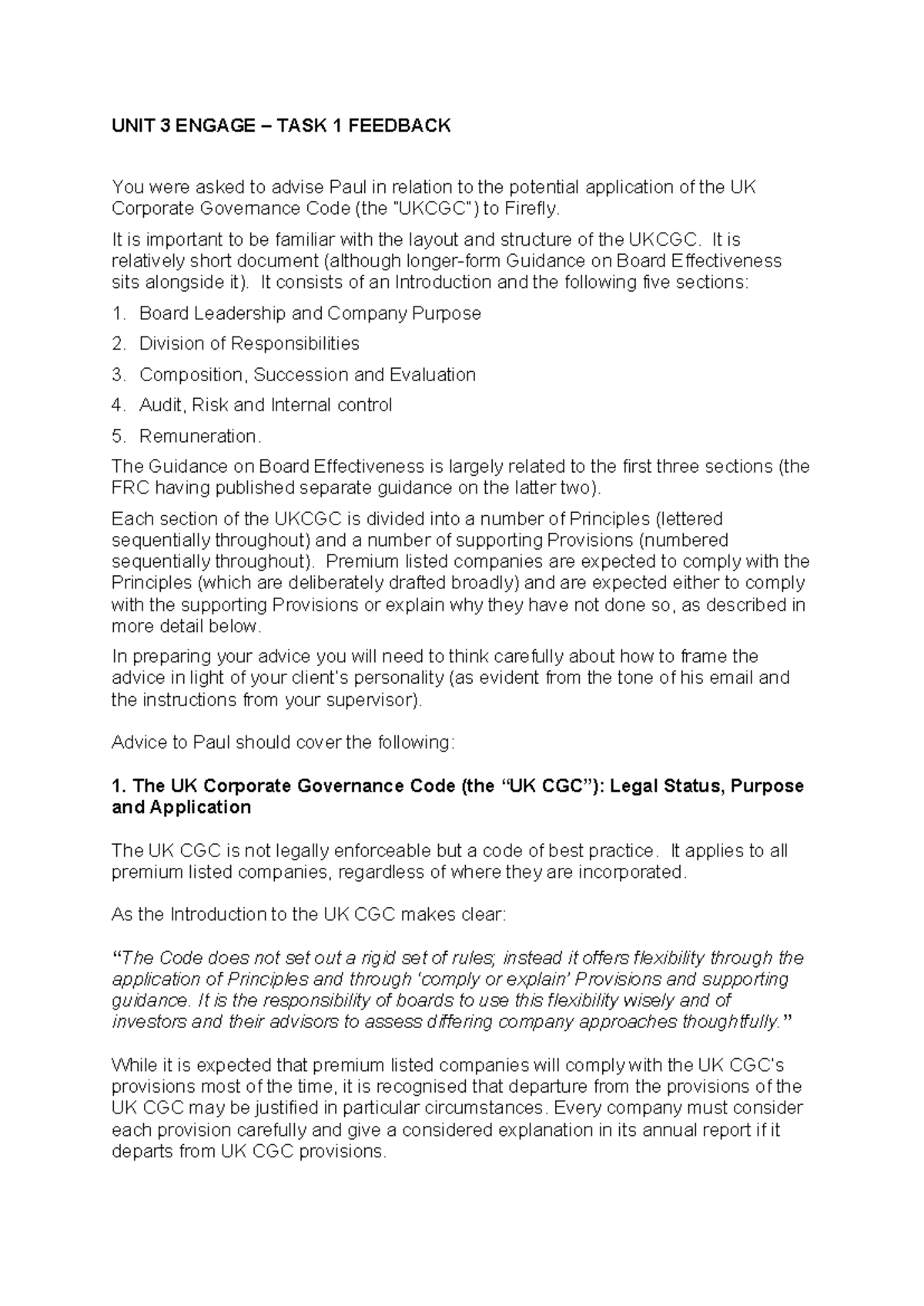 Unit 3 - Engage 1 FB - Feedback. - UNIT 3 ENGAGE – TASK 1 FEEDBACK You ...