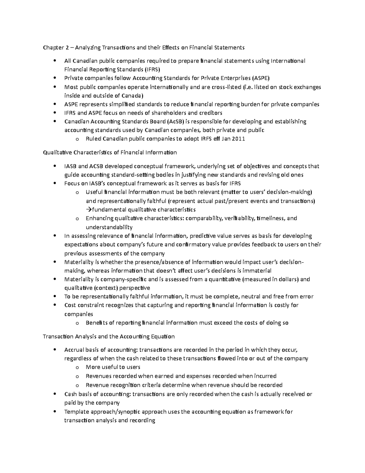 Chapter 2 notes - Chapter 2 Analyzing Transactions and their Effects on ...