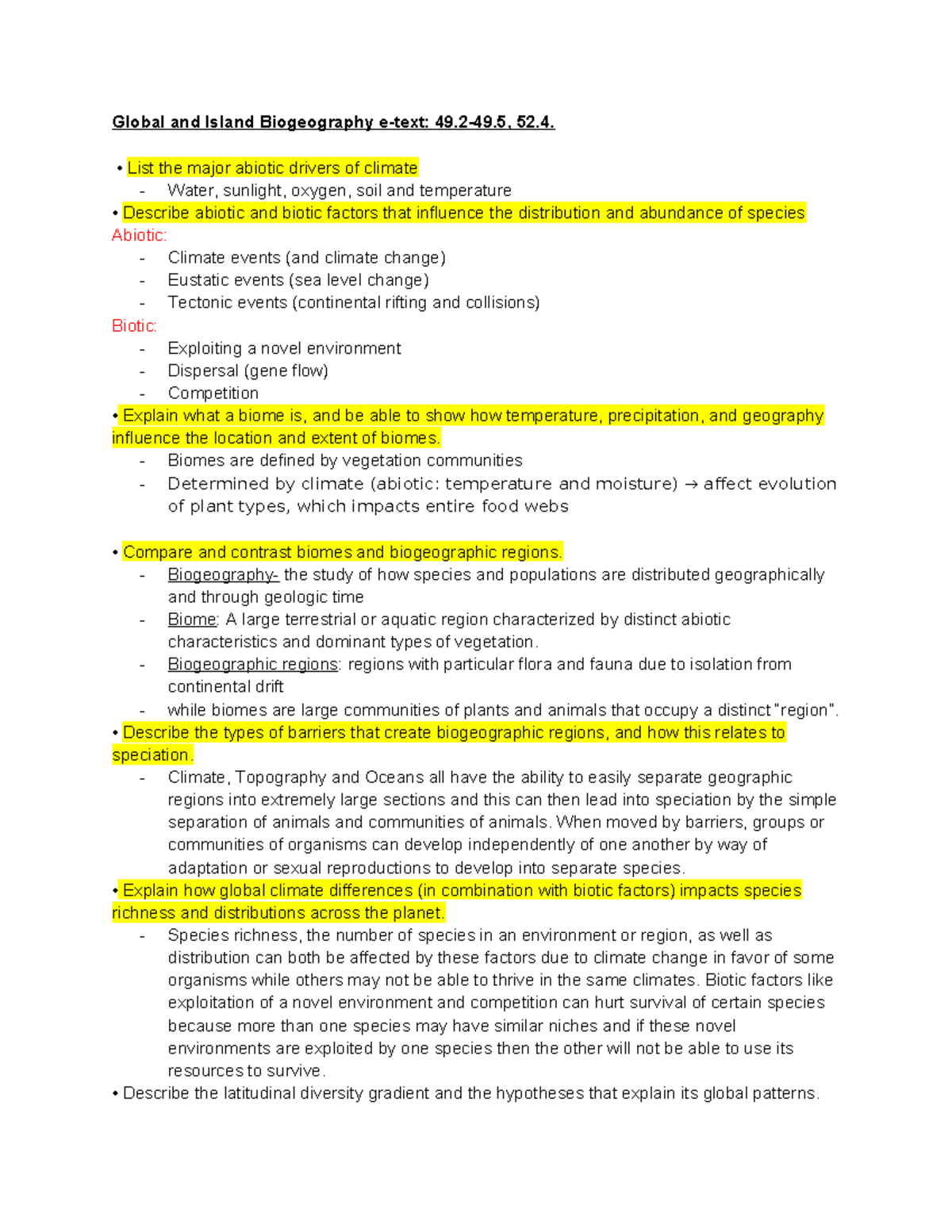 Exam 3 Study Guide - Global and Island Biogeography e-text: 49.2-49, 52 ...