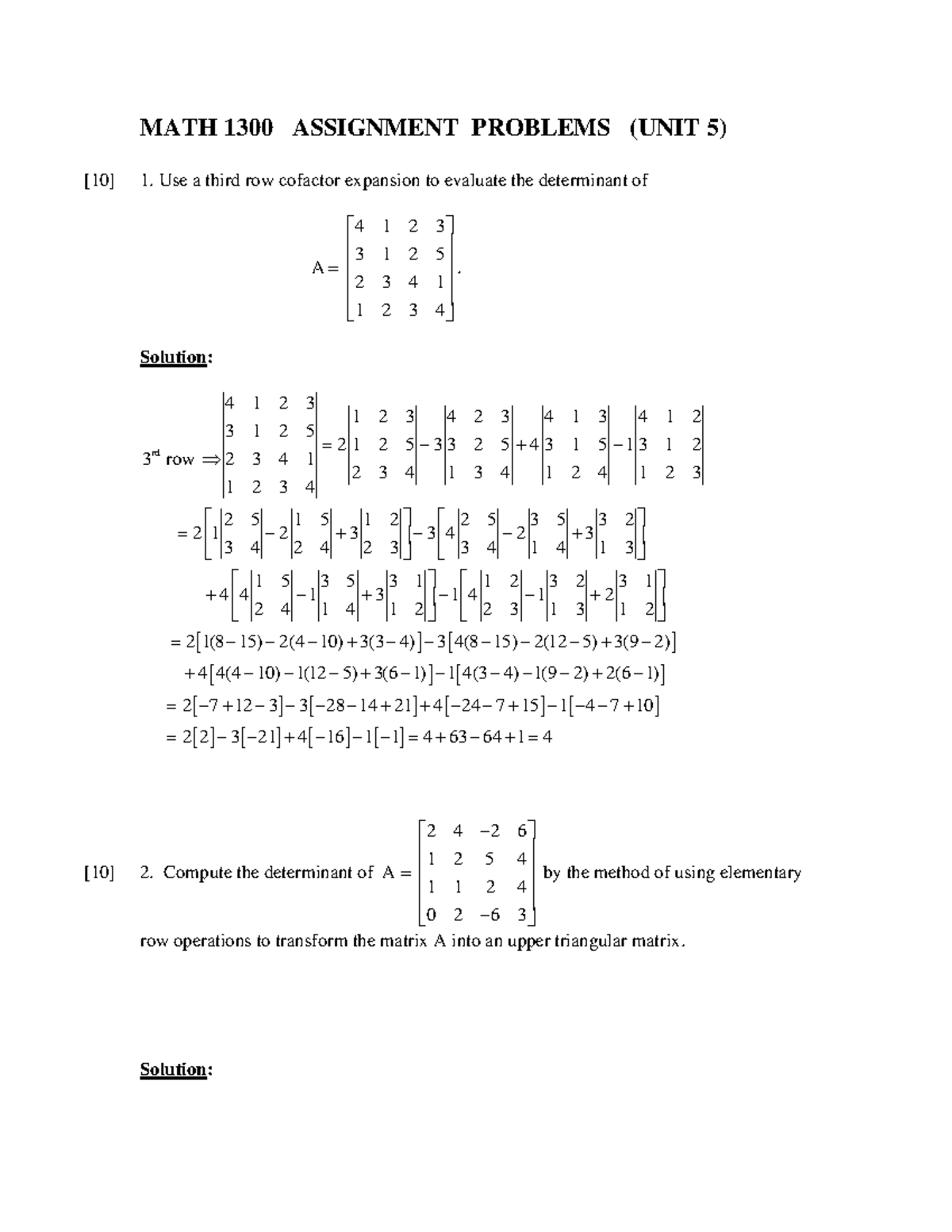 Math 1300 Assignment 5 Fall 2015 With Solutions - MATH 1300 ASSIGNMENT ...