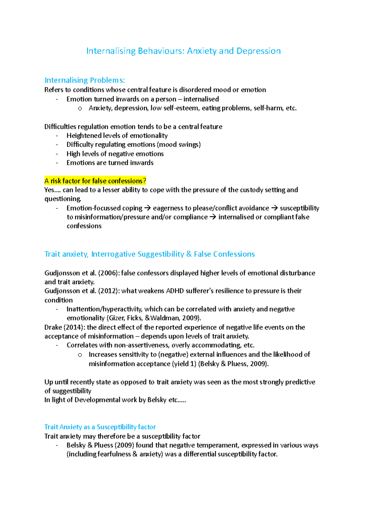 Internalising Behaviour - Difficulties regulation emotion tends to be a ...
