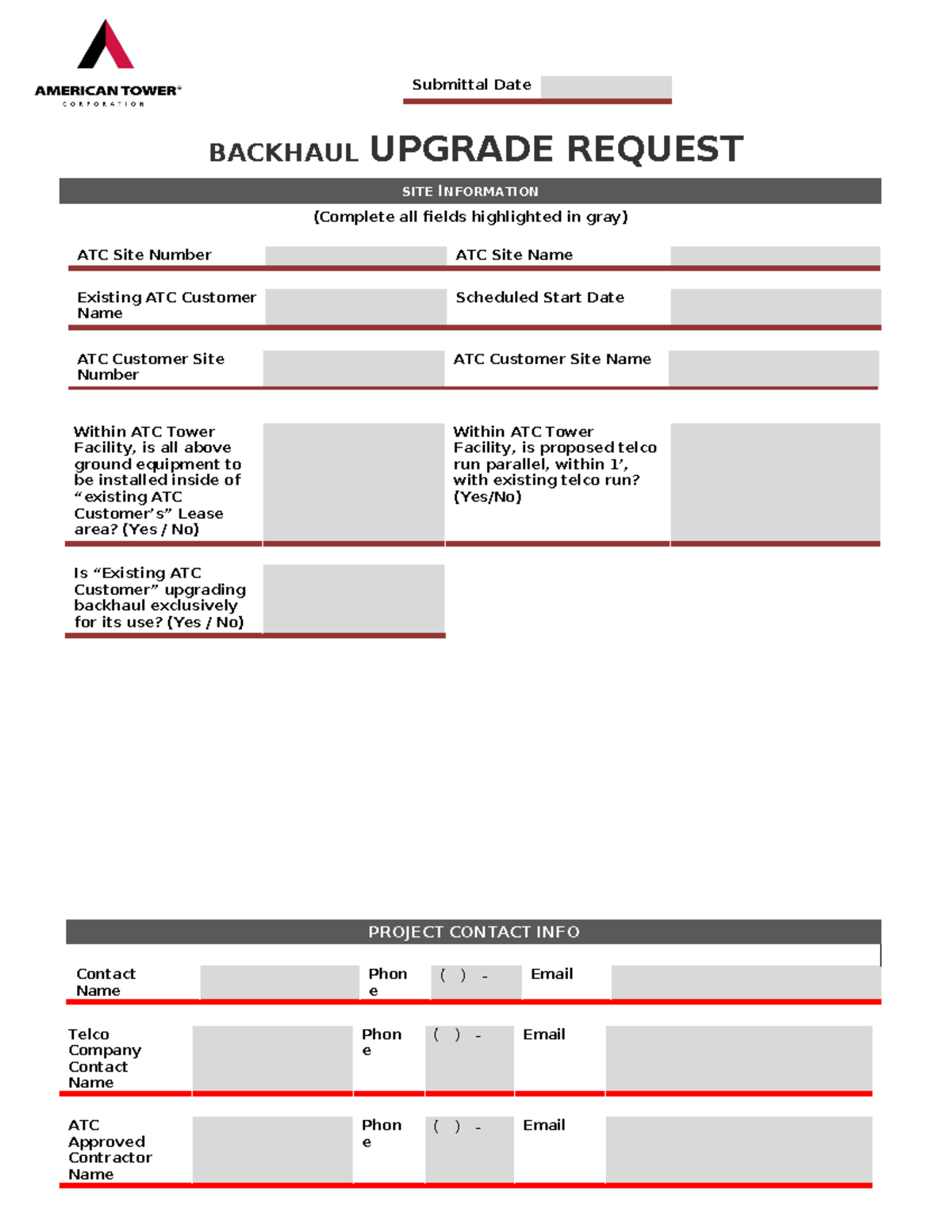 Backhaul Upgrade Request-2 - Submittal Date BACKHAUL UPGRADE REQUEST ...
