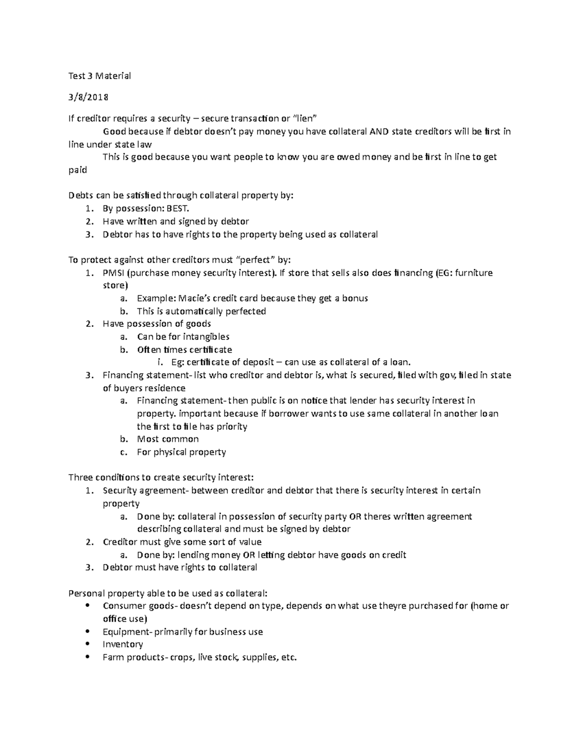 Bl Test 3 Material - Notes - Test 3 Material 3 8  If Creditor Requires 