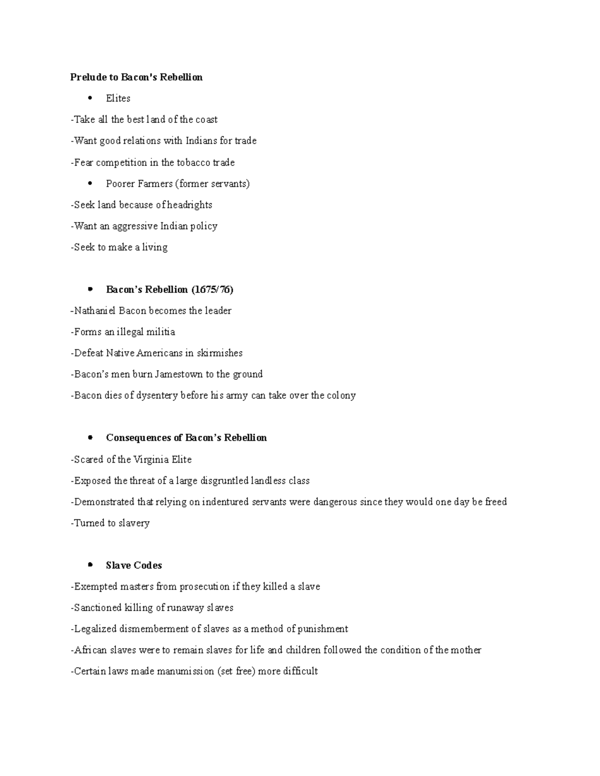 Notestuesday 2717 Lecture notes 3 Prelude to Bacon's Rebellion