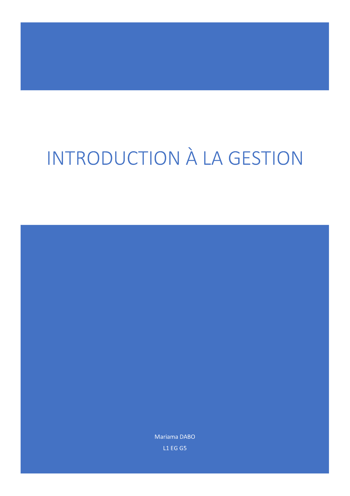 Introduction à La Gestion à Imprimer - Mariama DABO L1 EG G ...