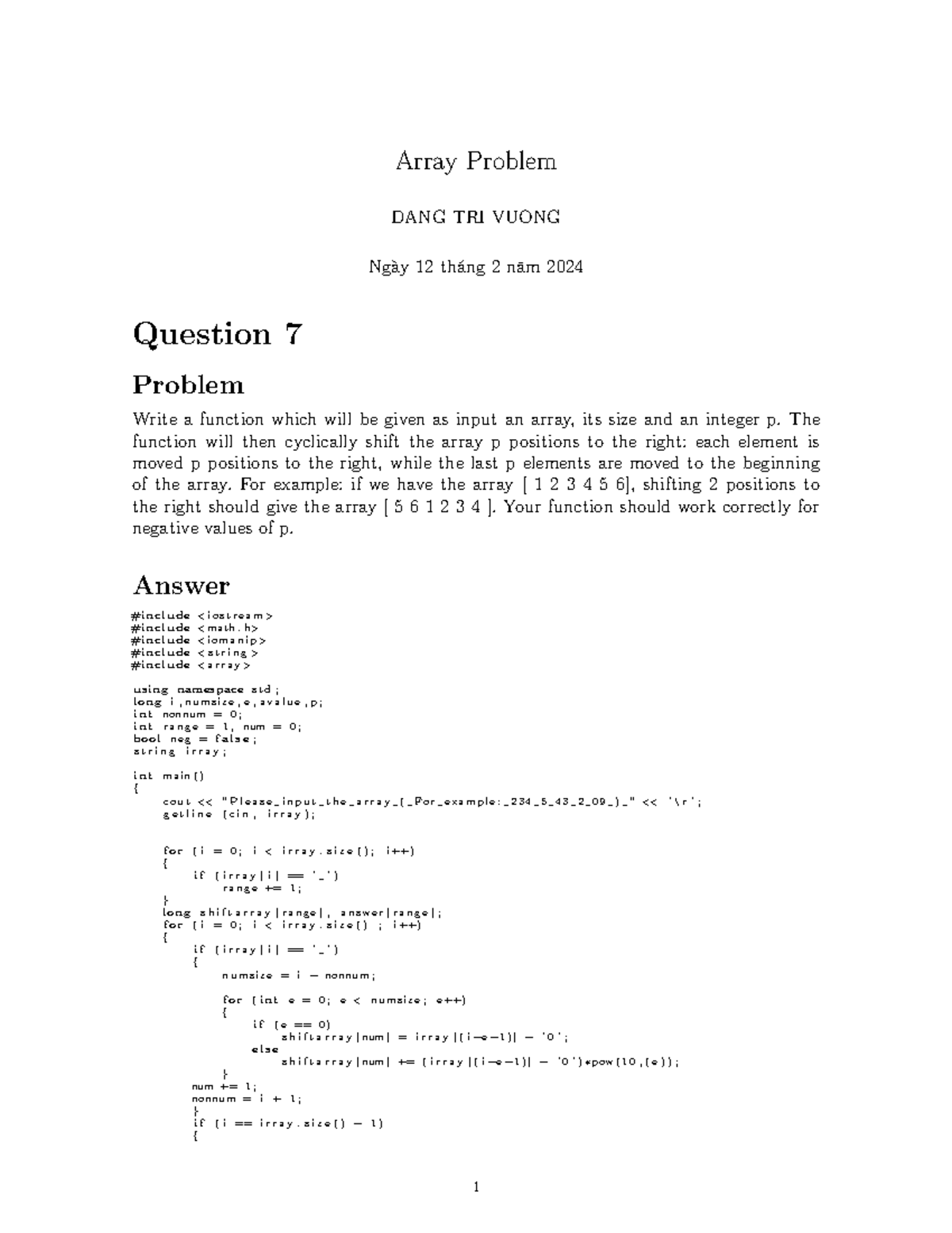 Array problem work - Array Problem DANG TRI VUONG Ngày 12 tháng 2 năm ... image.