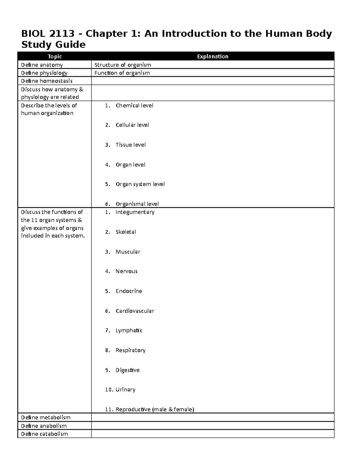 BIOL 2113 Ch1 Study Guide - BIOL 2113 - Chapter 1: An Introduction To ...