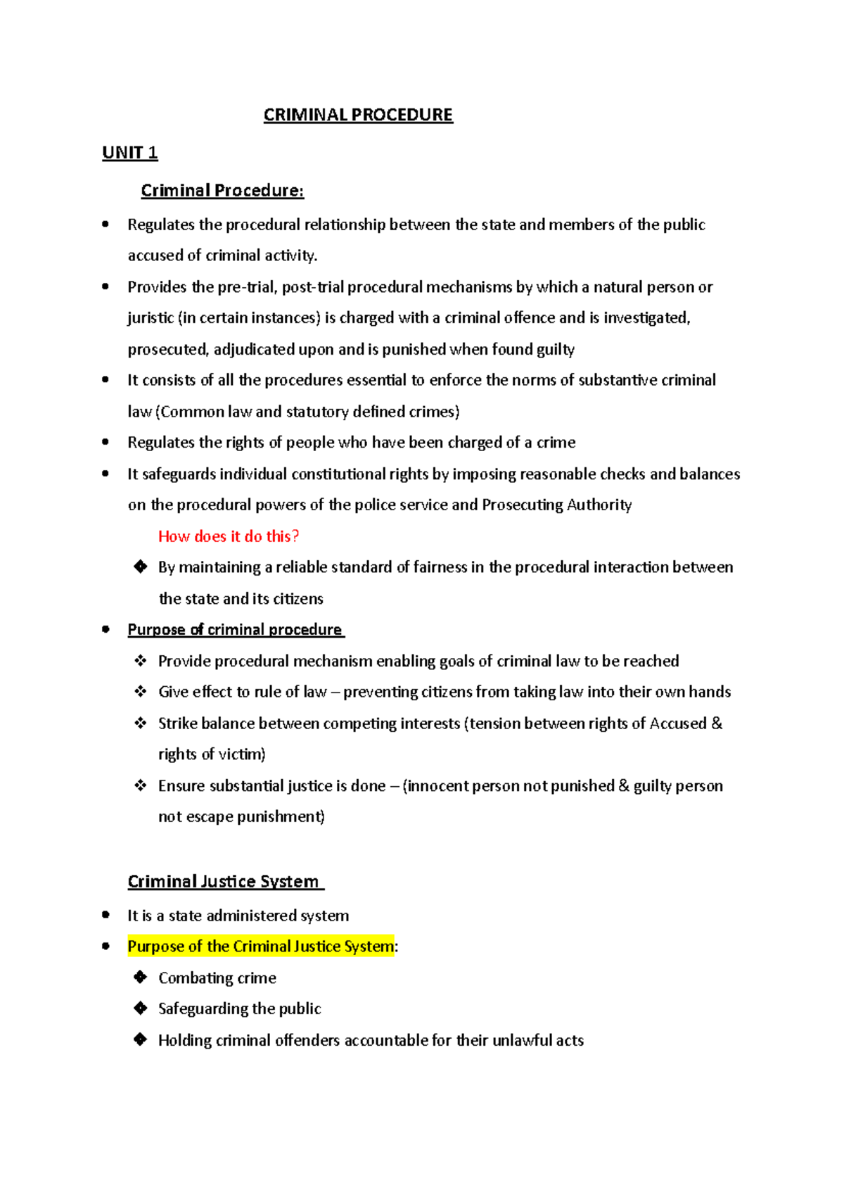 Law of Criminal Procedure Unit 1 Notes - CRIMINAL PROCEDURE UNIT 1 ...