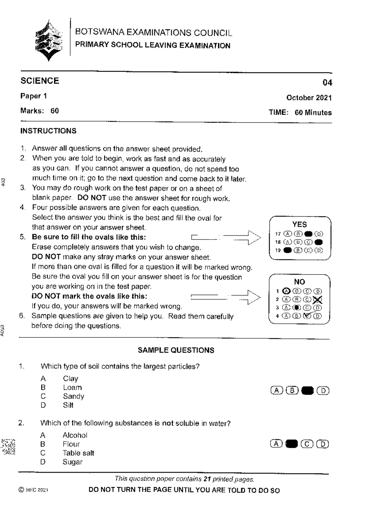 676387165 Science PSLE 2021 31052022134706 1 - BOTSWANA EXAMINATIONS ...