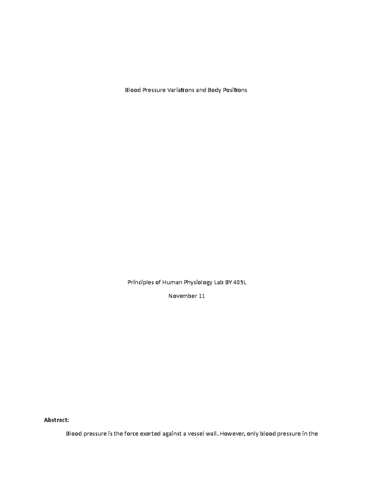 BY409L - Lab notes - Blood Pressure Variations and Body Positions ...