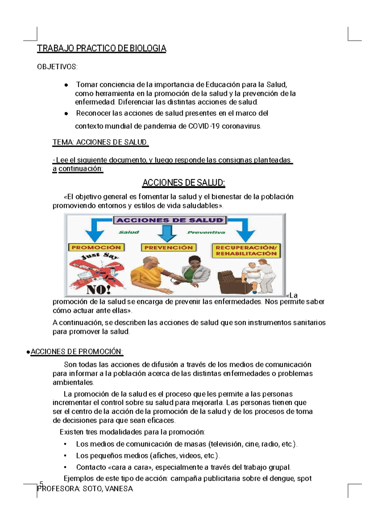 Trabajo Practico DE Biologa Acciones DE LA Salud - 5 TRABAJO PRACTICO ...